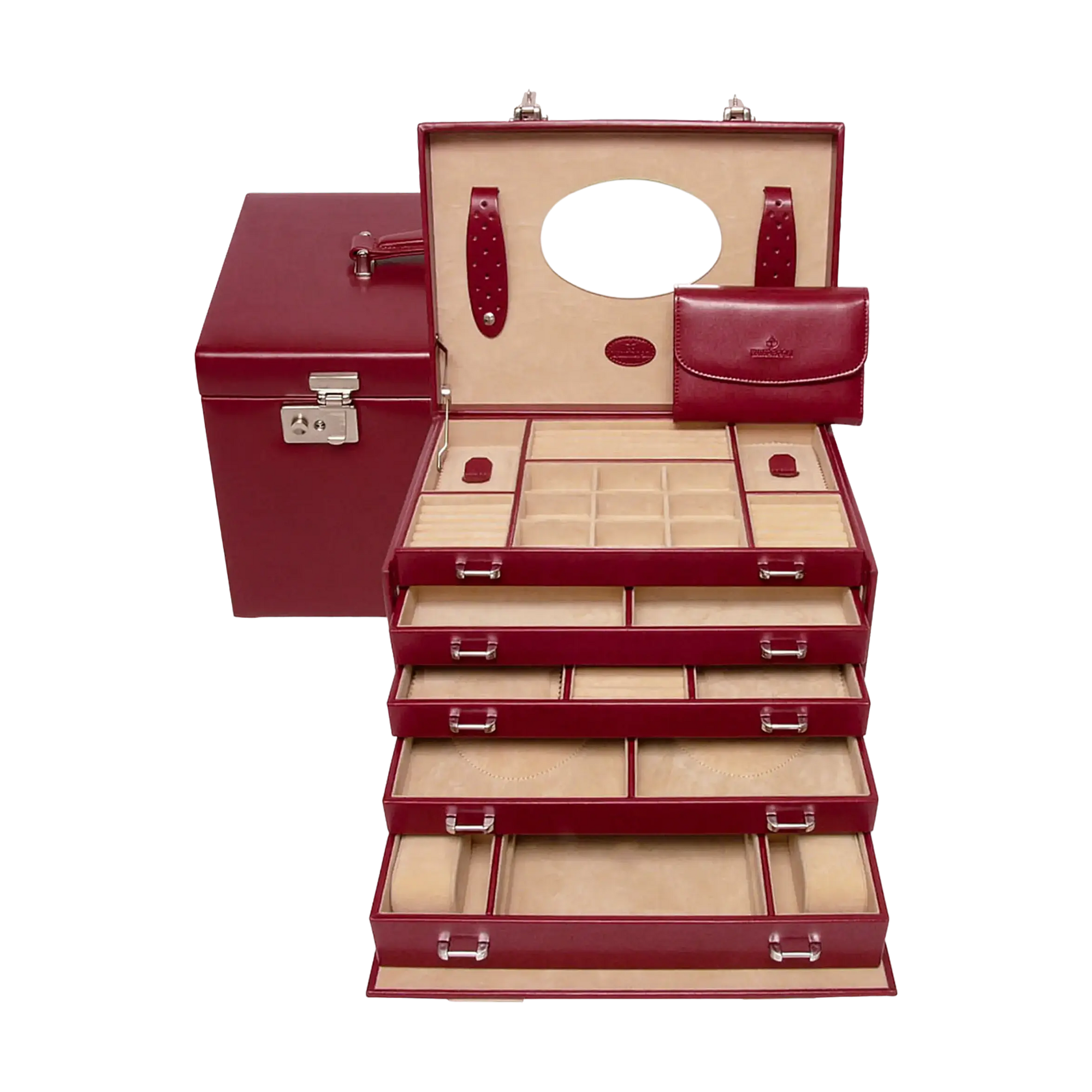 Schmuck-/Uhrenkoffer mit ingerierter Schmucktasche Merino / rot