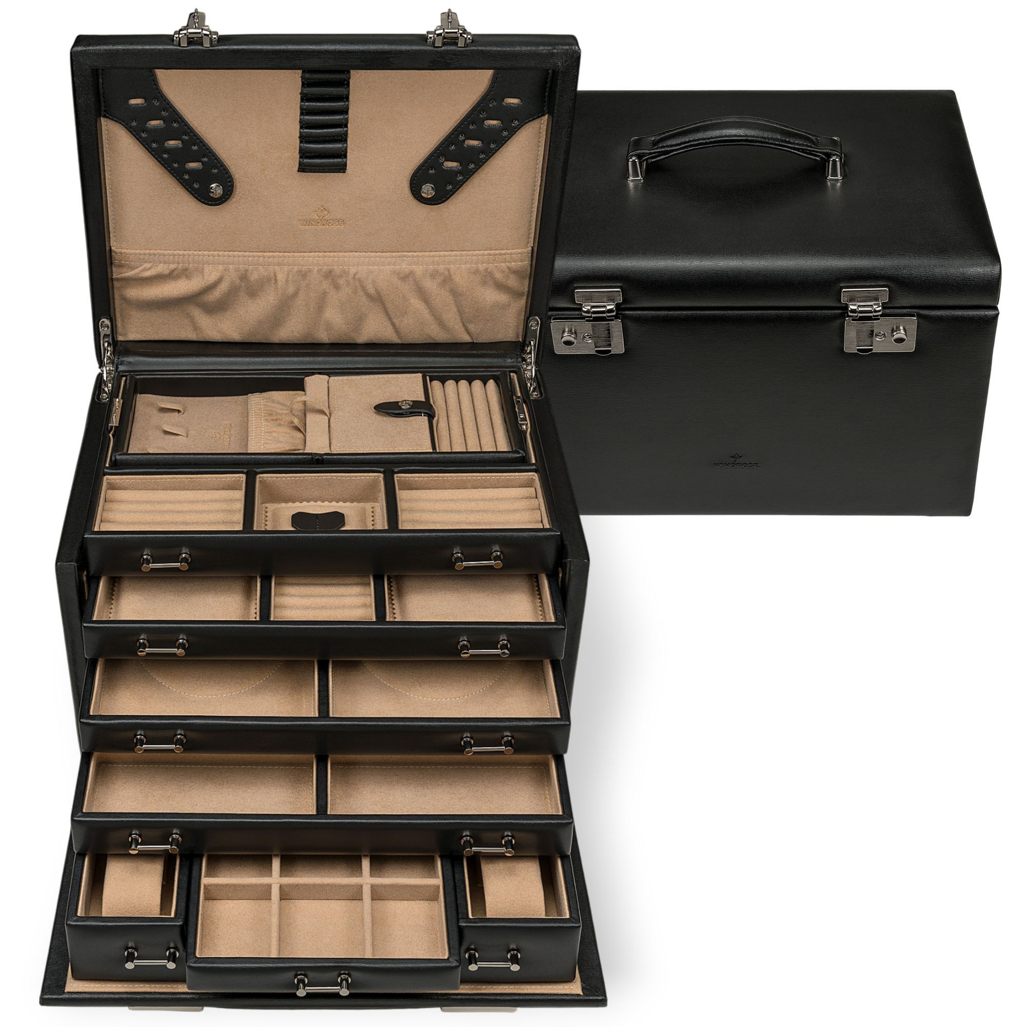 Coffret à bijoux/montres avec insert (utilisable comme étui séparé) Ambiance / noir (cuir)
