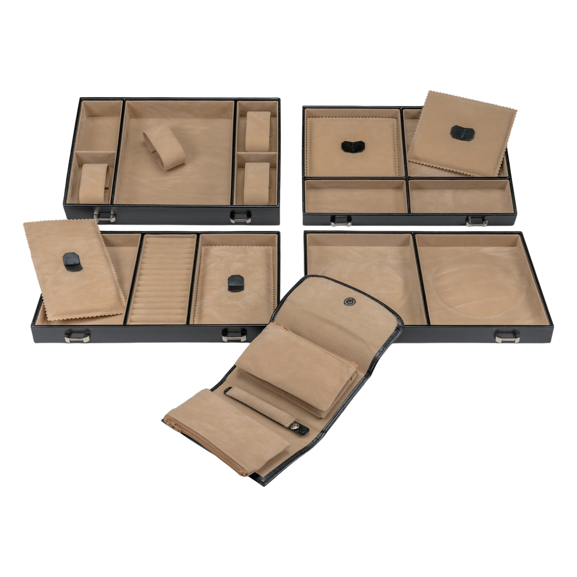 Jewelry/watch case with inlaid jewelry pouch Merino / black
