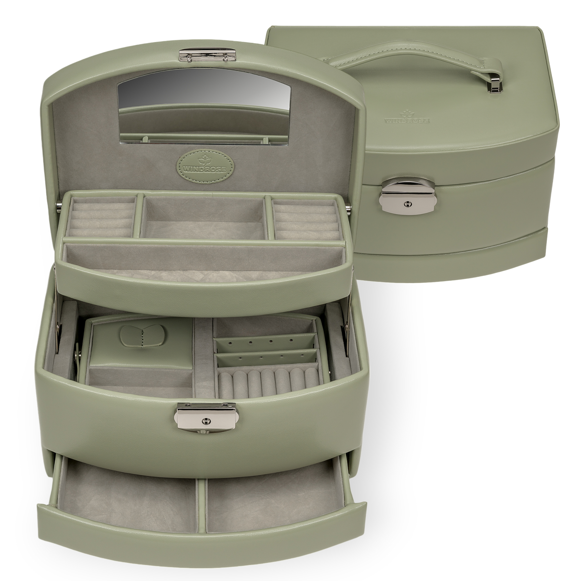 Automatic jewelry case with travel insert Merino Moda / sage