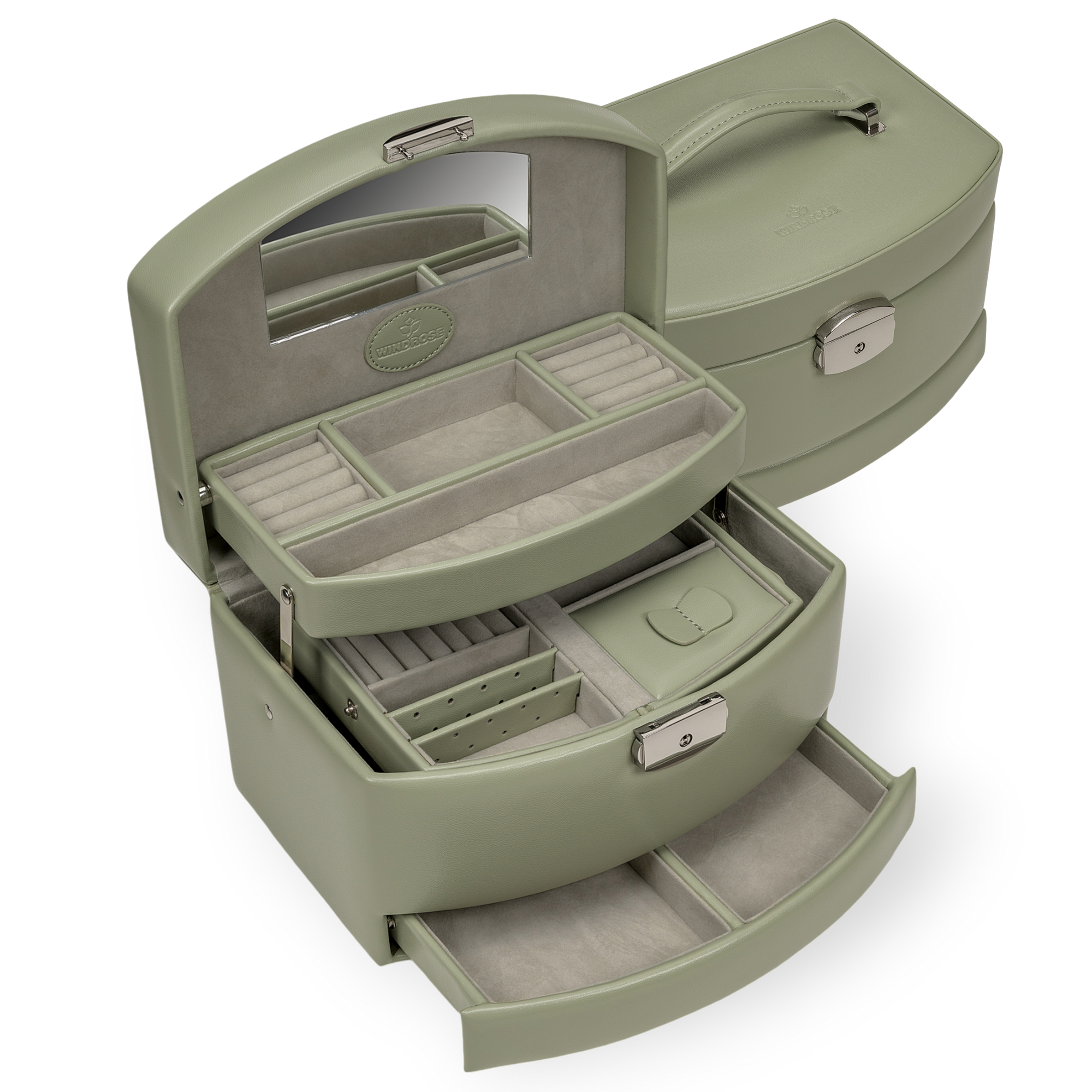 Automatic jewelry case with travel insert Merino Moda / sage