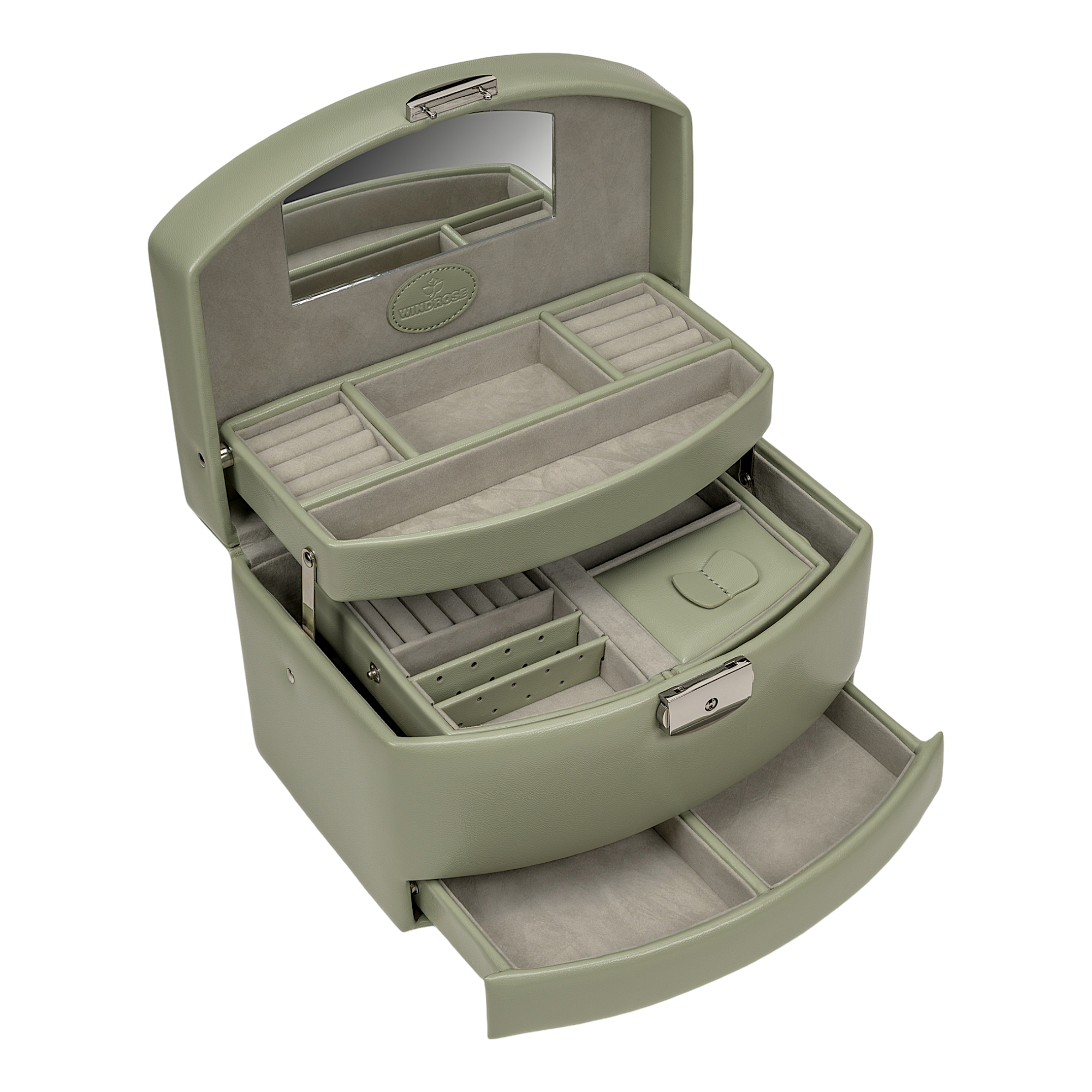 Automatic jewelry case with travel insert Merino Moda / sage