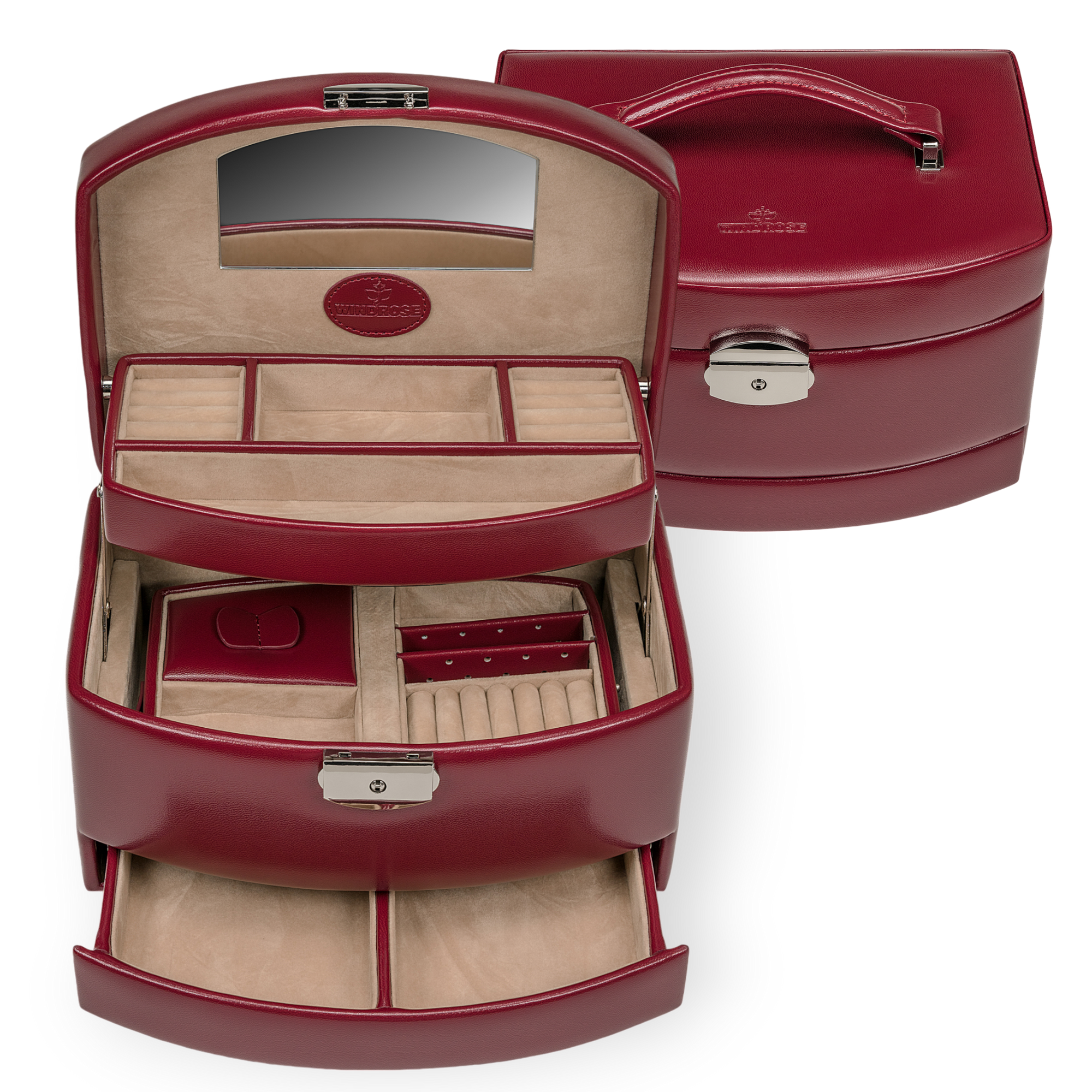 Automatic jewelry case with travel insert Merino / red
