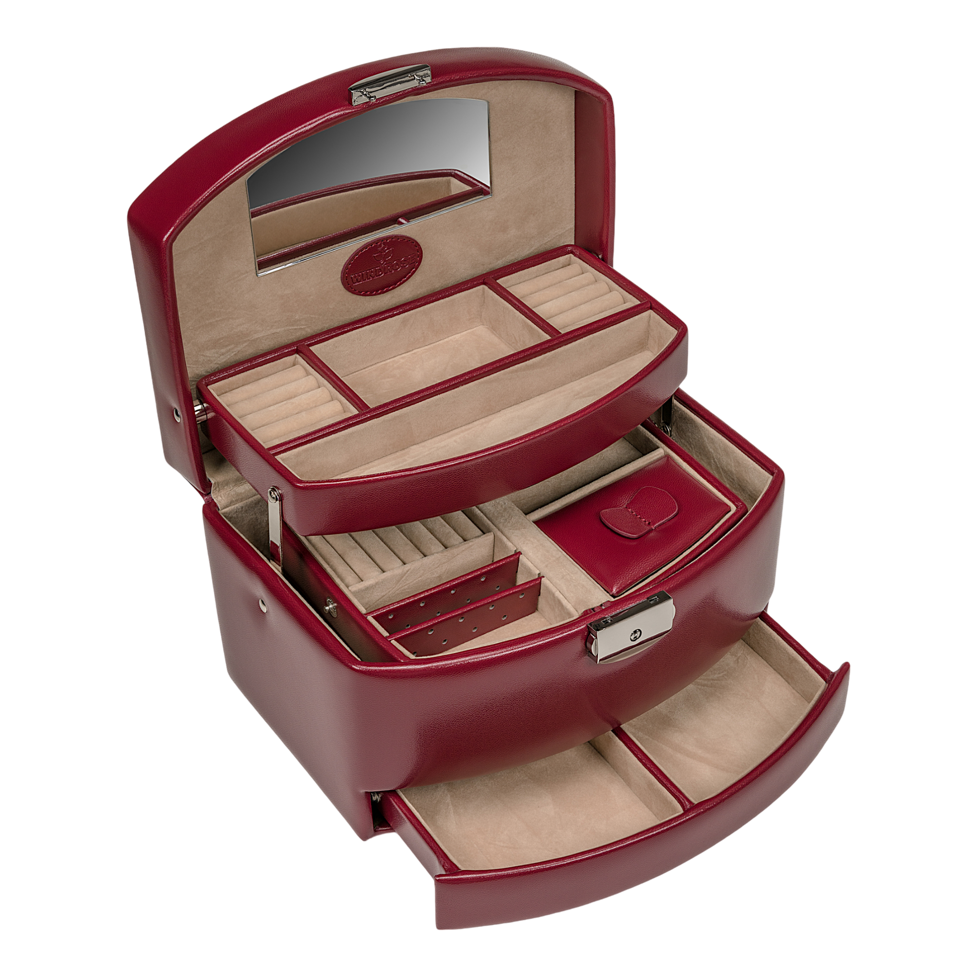 Automatic jewelry case with travel insert Merino / red