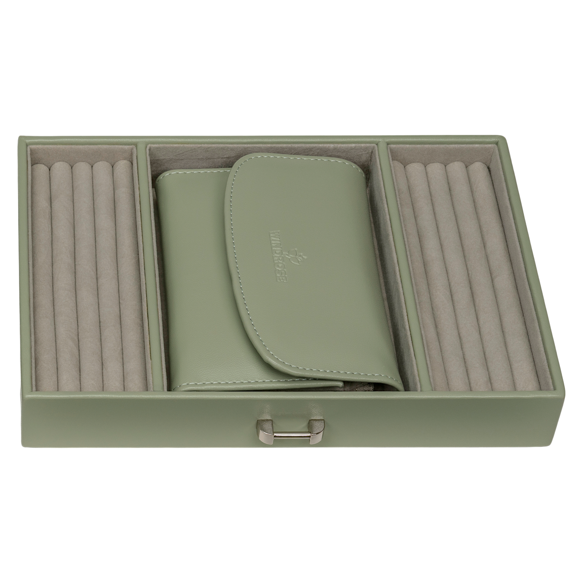 Jewelry case with integrated jewelry bag Merino Moda / sage