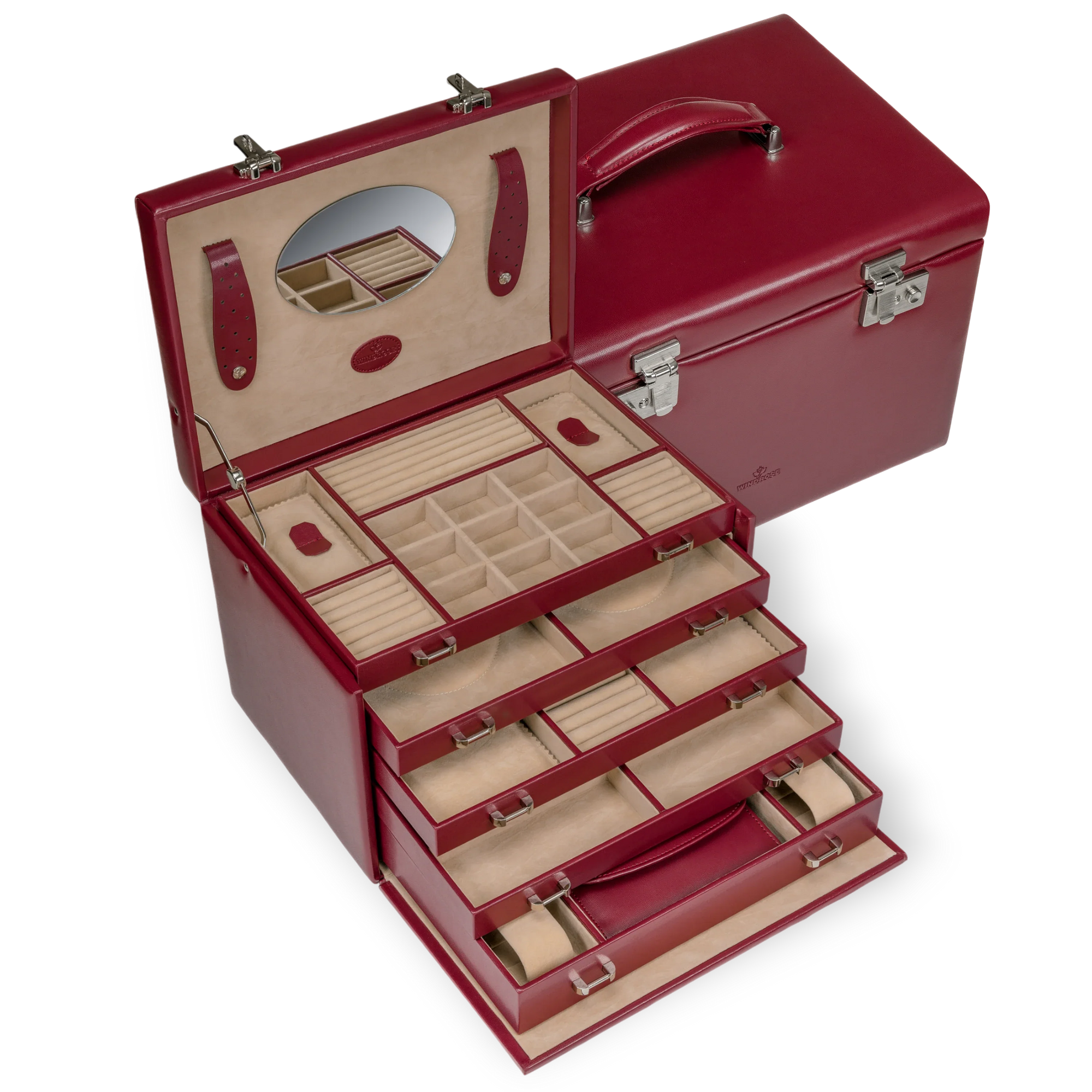 Coffret à bijoux/montres avec pochette à bijoux intégrée Mérinos / rouge