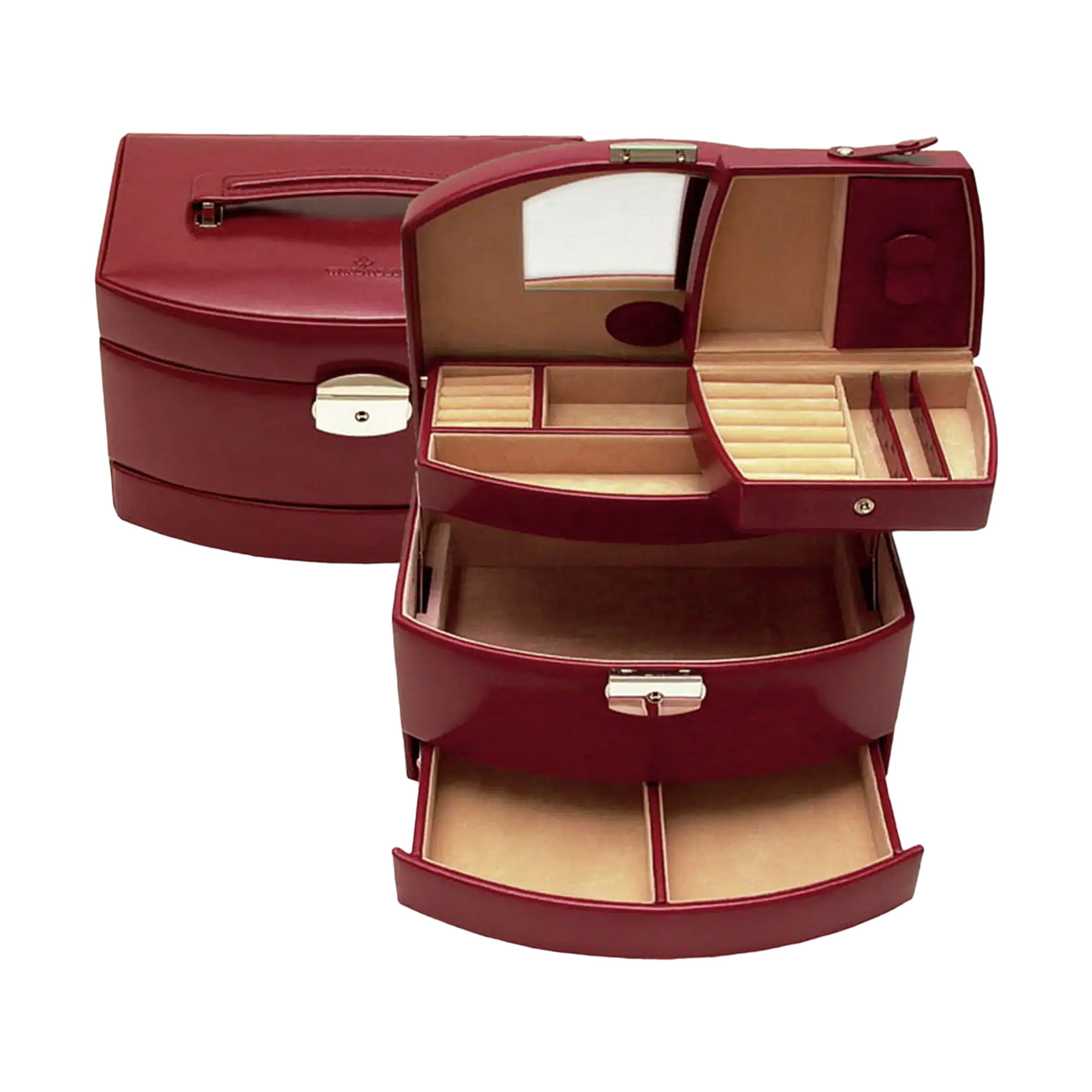 Automatic jewellery case with travel insert Merino / red
