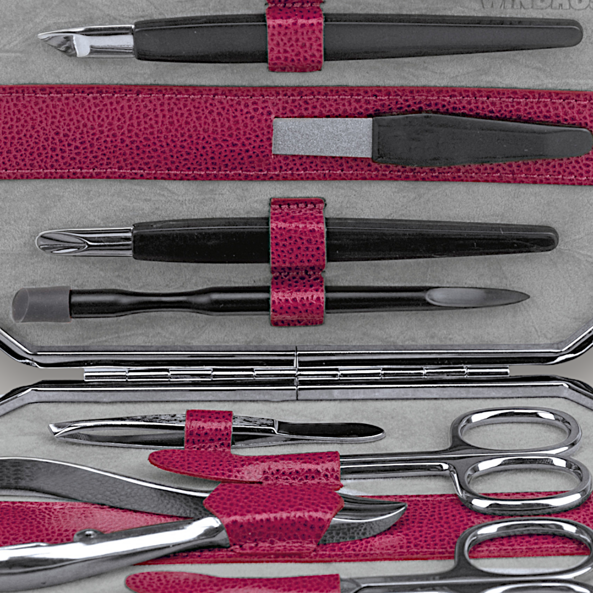 10-piece manicure case Beluga / berry (leather)