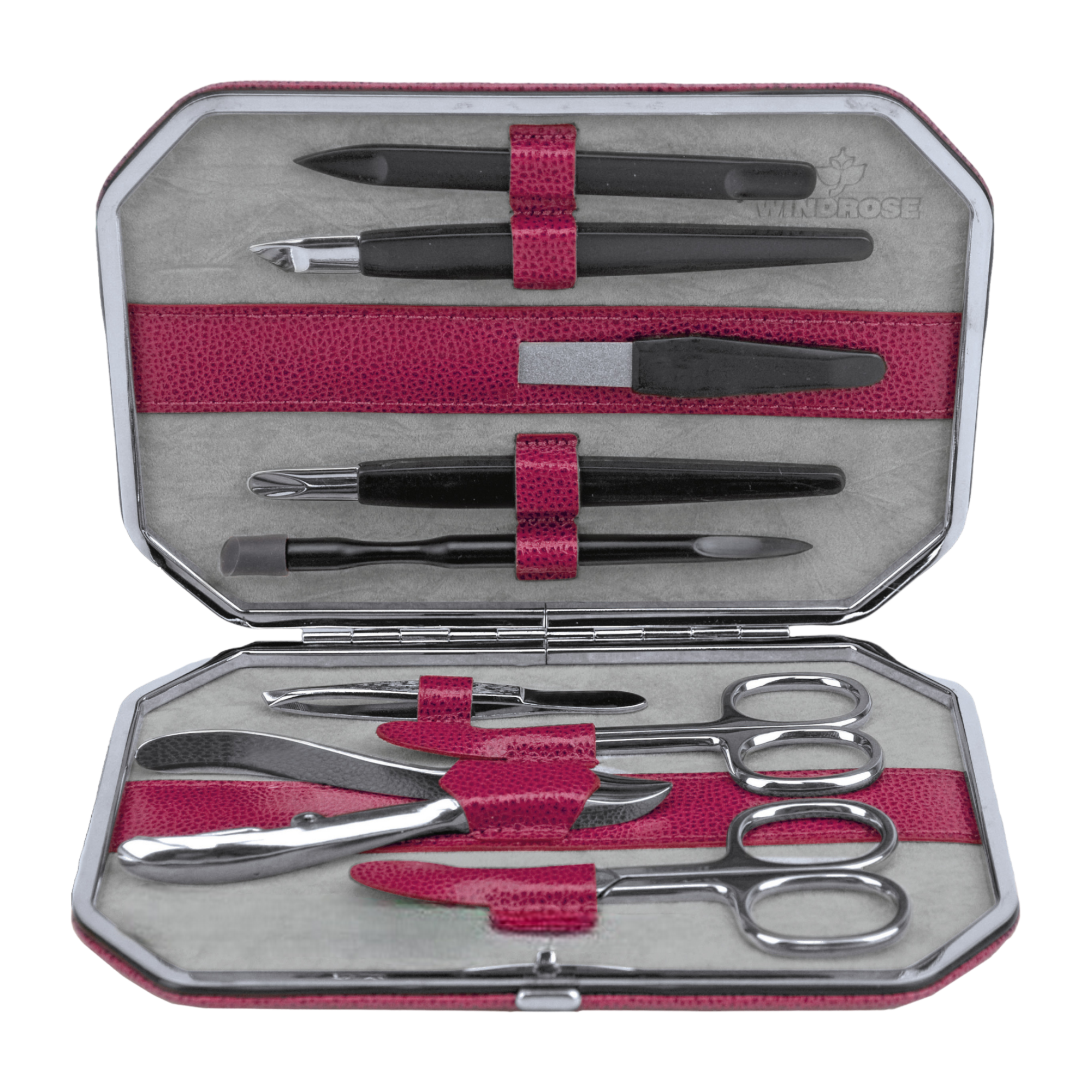 10-piece manicure case Beluga / berry (leather)