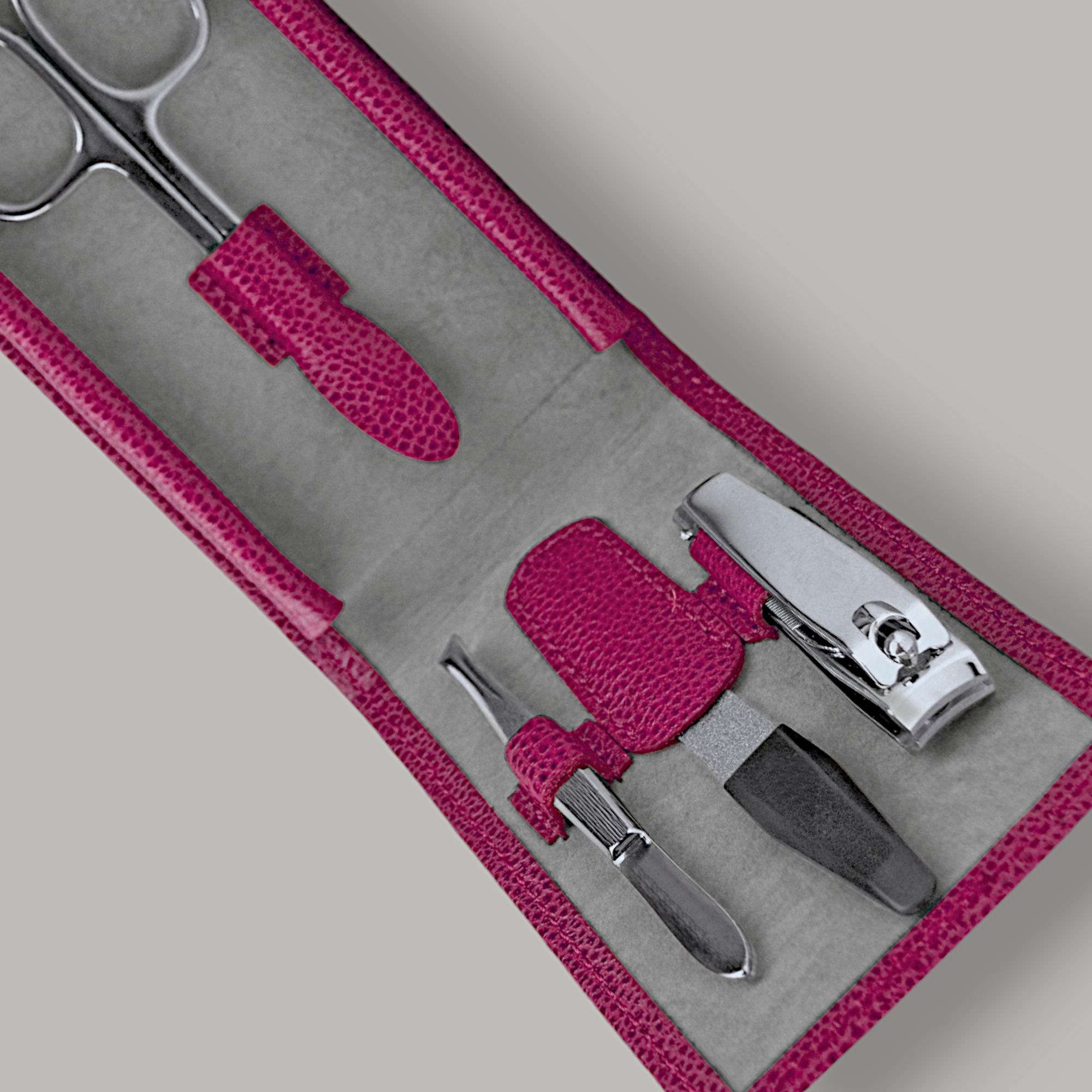 4-piece manicure case Beluga / berry (leather)
