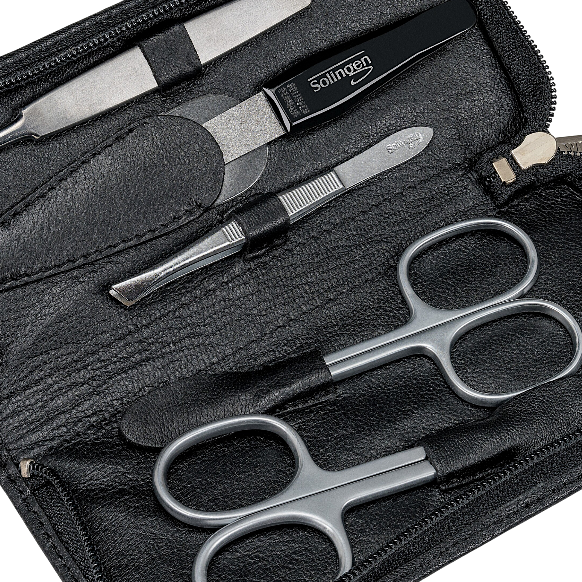 Trousse de manucure 5 pièces Nappa / noir (cuir de vachette pleine fleur)