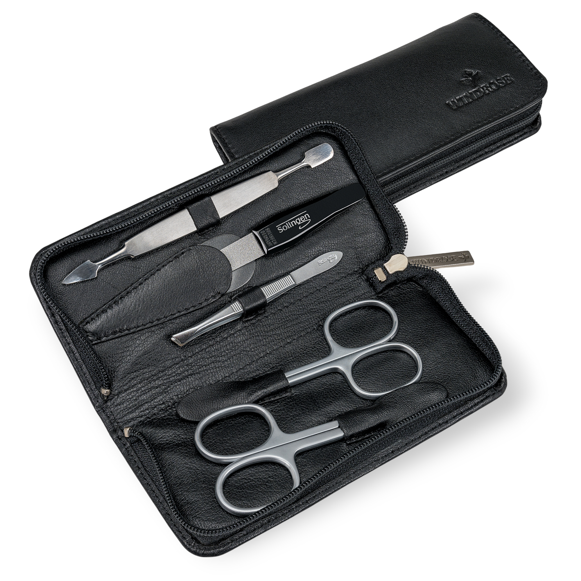 Trousse de manucure 5 pièces Nappa / noir (cuir de vachette pleine fleur)