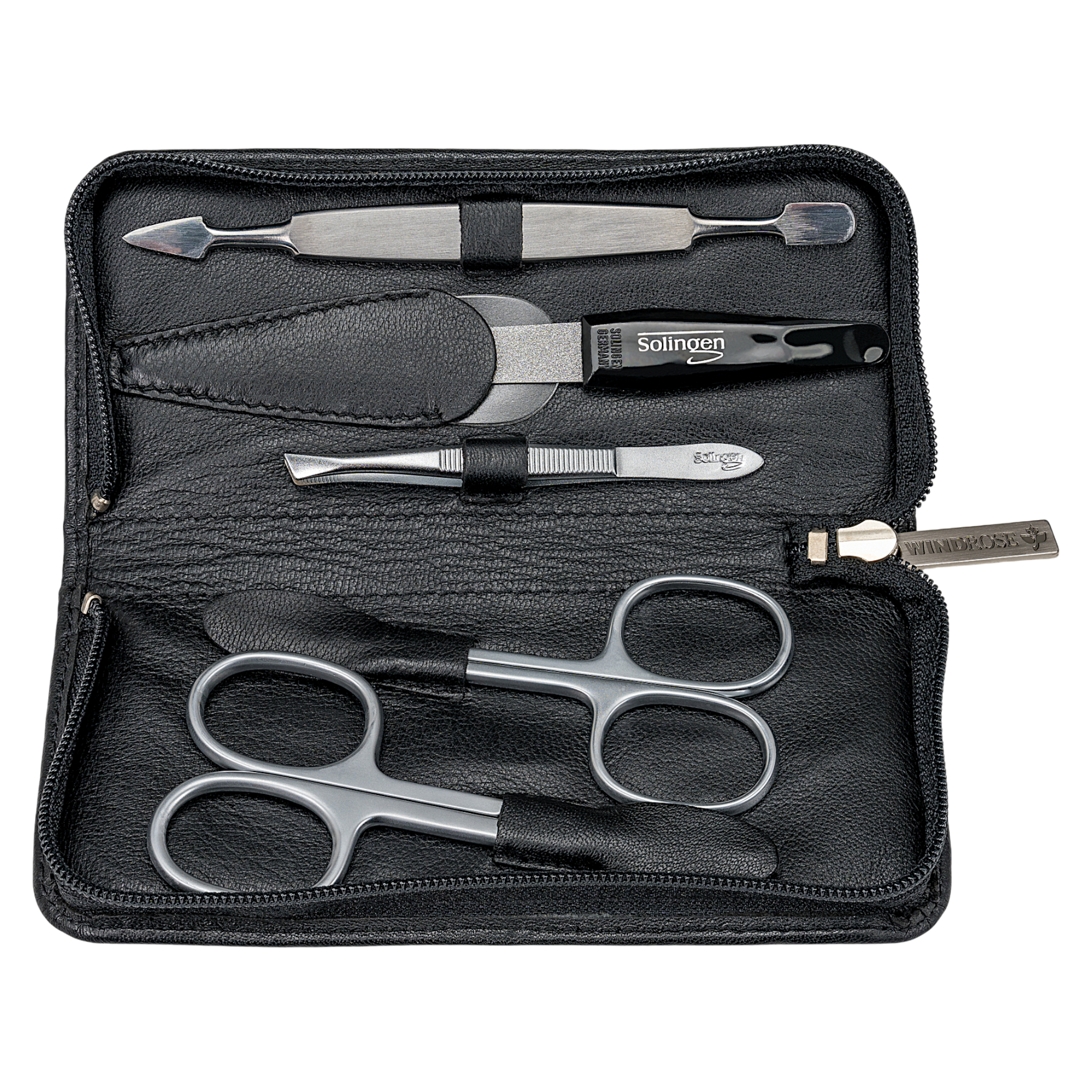 Trousse de manucure 5 pièces Nappa / noir (cuir de vachette pleine fleur)