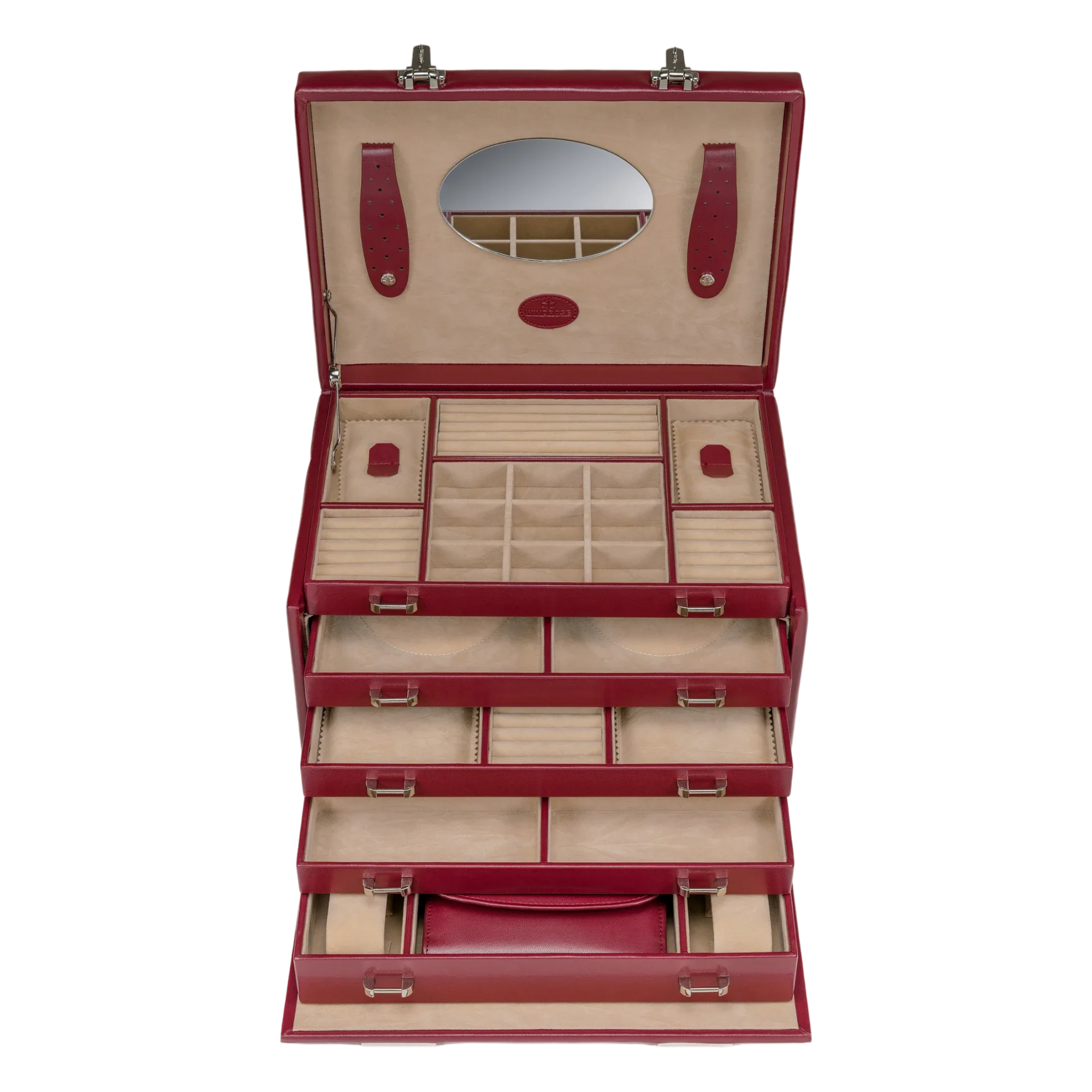 Coffret à bijoux/montres avec pochette à bijoux intégrée Mérinos / rouge