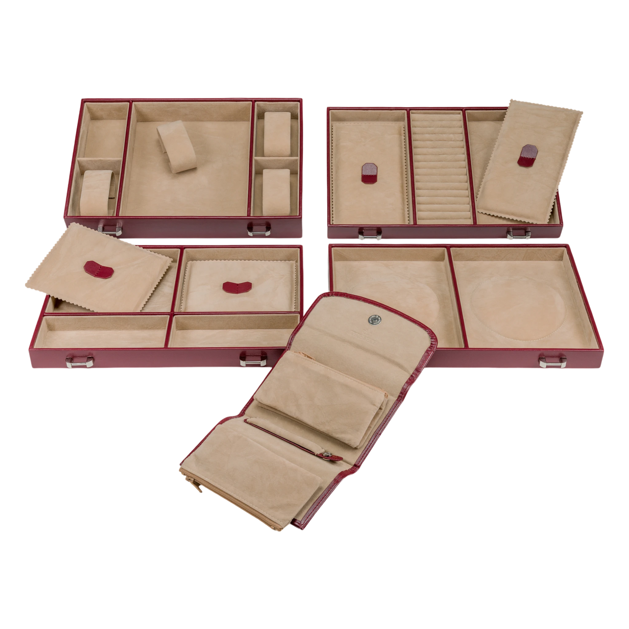 Coffret à bijoux/montres avec pochette à bijoux intégrée Mérinos / rouge